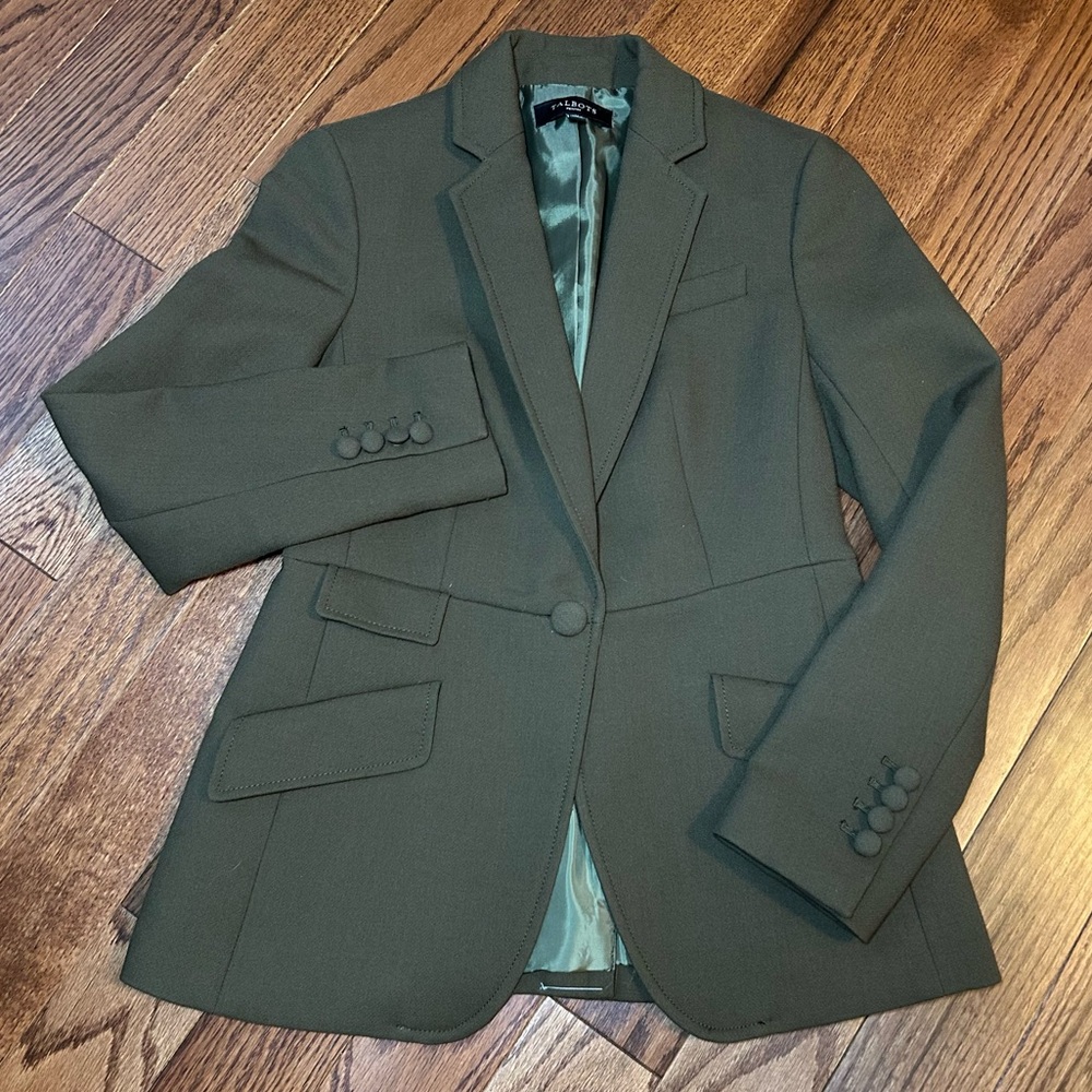 Talbots Khaki Green Blazer with Notched Lapel Size 2P